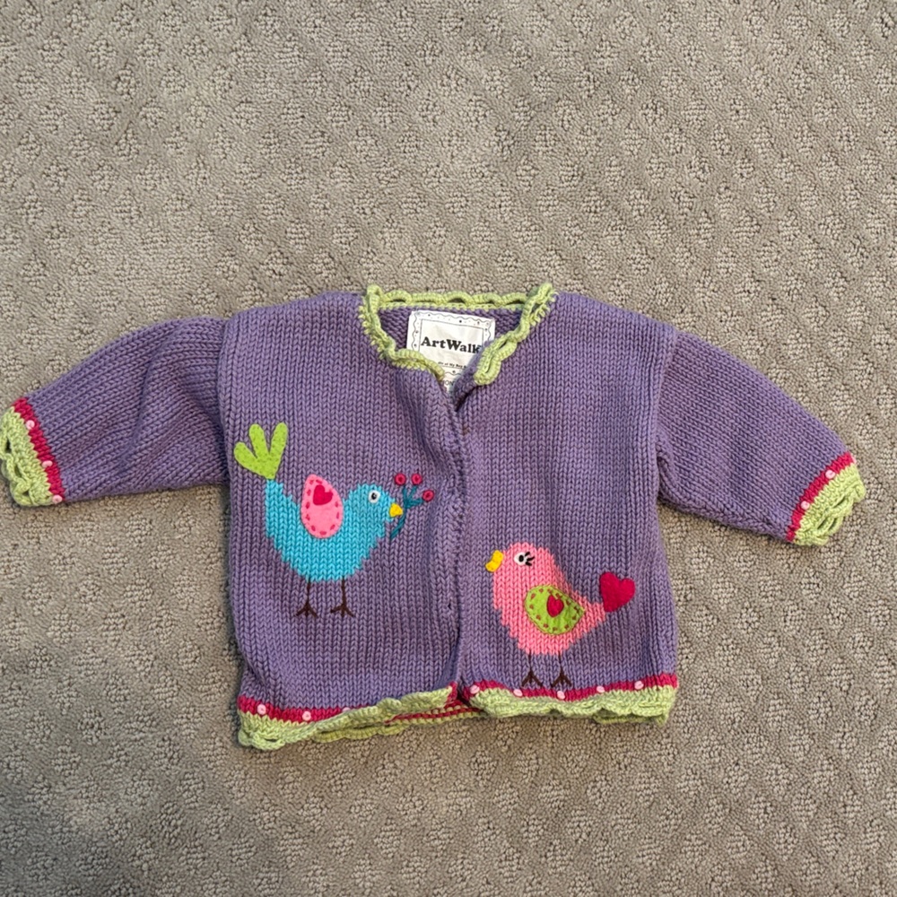Purple Baby Sweater with Bird Design